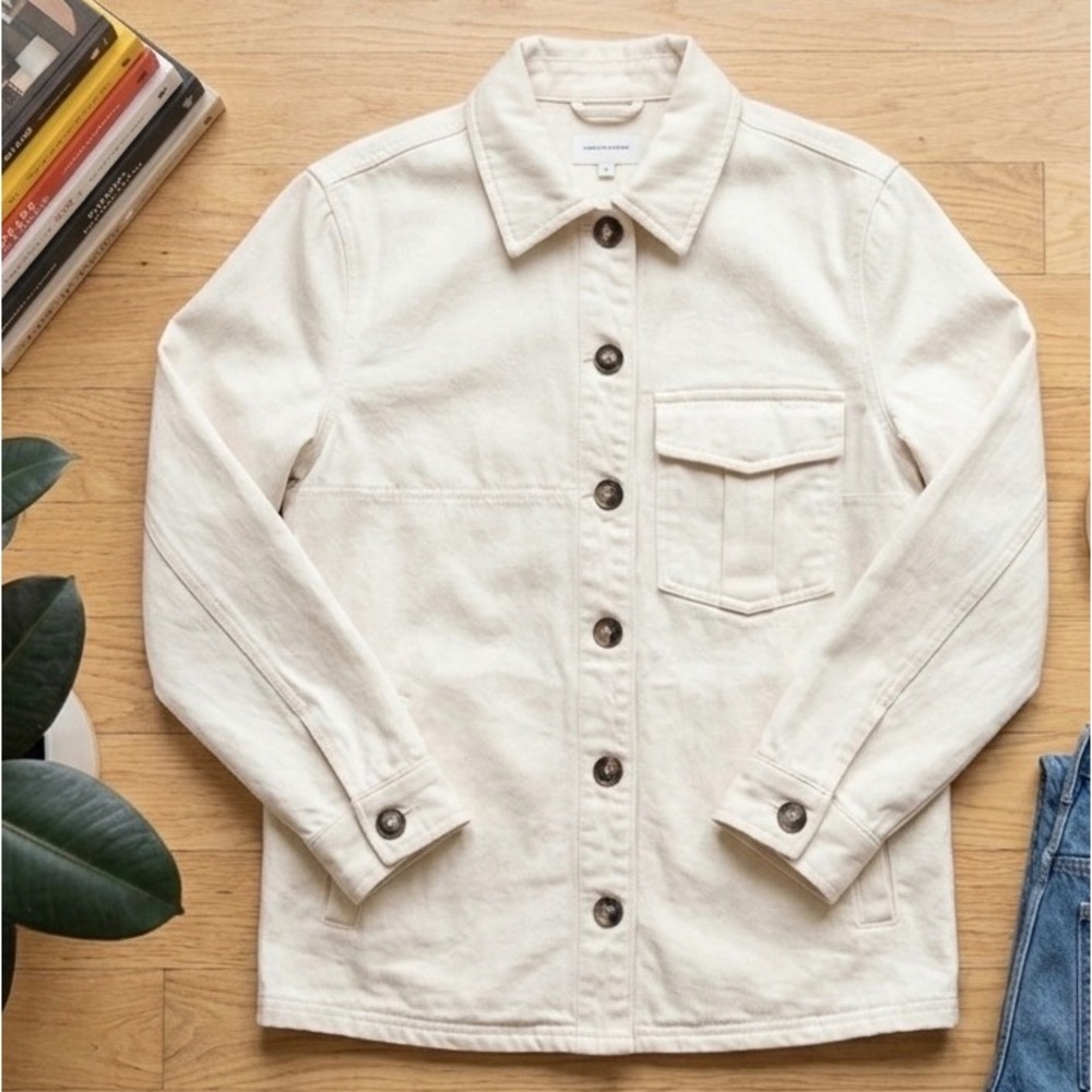 Zara Denim Shirt Jacket Ecru Off White Button Up Shacket Small 2674/706/712/S